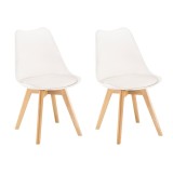 Scaun de masa Leziter Silla, Set 2 buc, Alb, Sezut Polipropilena, Picioare Lemn