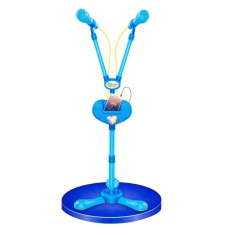 Microfon dublu cu baterii si suport, Albastru, 40 cm