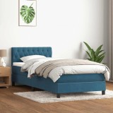 Cumpara ieftin Pat box spring cu saltea, albastru &icirc;nchis, 80x220 cm, catifea