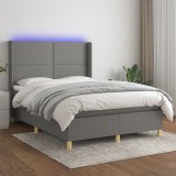 vidaXL Pat cu arcuri, saltea și LED, gri &icirc;nchis, 140x190 cm, textil