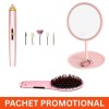 Pachet Ingrijire Personala Femei: Oglinda Machiaj LED, Perie Par Electrica, Set Manichiura 6 Piese