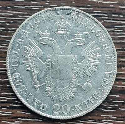 (A74) MONEDA DIN ARGINT AUSTRIA - 20 KREUZER 1842, LIT. C (PRAGA), AGATATA, RARA foto