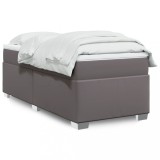 vidaXL Pat box spring cu saltea, gri, 100x200 cm, piele ecologică