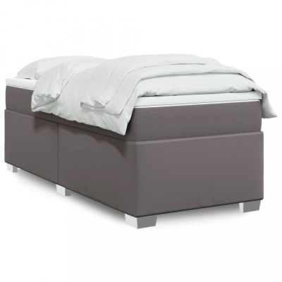 vidaXL Pat box spring cu saltea, gri, 80x200 cm, piele ecologică 3285187 foto