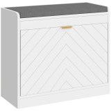 HOMCOM Bancă pentru pantofi, banc de depozitare, șezut captușit, sertar basculant, front cu model 60 x 26 x 52,5 cm, alb | Aosom Romania