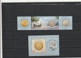 ROMANIA 2015 LP 2068d LP 2068 b 145 DE ANI DE LA INAUGURAREA MONETARIEI STATULUI SERIE CU 2 VINIETE DIFERITE + COLITA DANTELATA MNH, Nestampilat