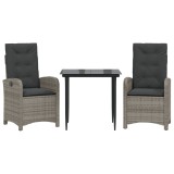 Set mobilier de gradina cu perne, 3 piese, gri, poliratan