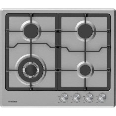Plita incorporabila Heinner HBH-M495IWFIX, Gaz, 4 arzatoare, Gratar fonta, Wok, Aprindere electrica, Dispozitiv de siguranta, 60 cm, Inox