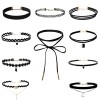 Set 10 Coliere Choker Catifea Neagra, Modele Diverse - Colier Femei, GOGOU&reg;