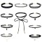 Set 10 coliere choker, GOGOU&reg;, Catifea, Negru