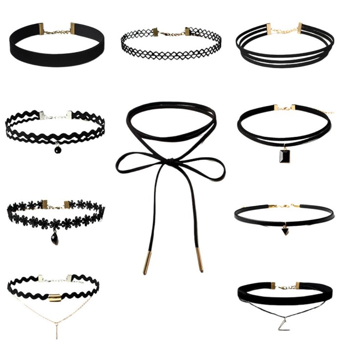 Set 10 coliere choker, GOGOU&reg;, Catifea, Negru