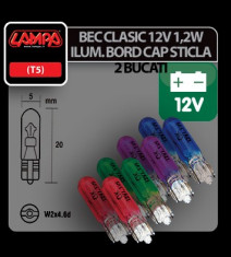 Bec clasic 12V 1,2W iluminat bord cap sticla T5 W2x4,6d 2buc - Verde - CRD-LAM58357 Auto Lux Edition foto