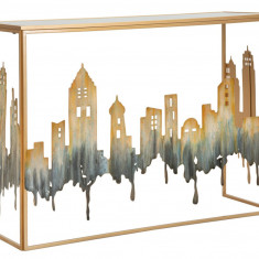 Consola City, Mauro Ferretti, 110 x 38.5 x 81 cm, fier/MDF/sticla, multicolor