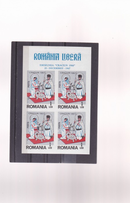 Romania Exil, Bloc CRACIUN 1967 nedantelat cu abklatsch si eroare inscriptionare