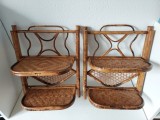 Lot 2 rafturi de perete, rabatabile, de bambus si ratan, stil BOHO, 38cm x 30cm x 17cm