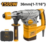 Ciocan rotopercutor sds 1500 w, 5 j, 3000 bpm, 750 rpm, pentru daltuire si gaurire in beton - Ingco RH15008