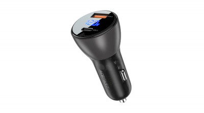 Acefast B6 Car Charger 63W, USB + USB-C, cu ecran (negru) foto