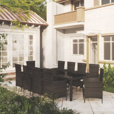 vidaXL Set mobilier de exterior cu perne, 11 piese, negru, poliratan