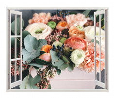 Autocolant decorativ, Fereastra, Arbori si flori, Multicolor, 83 cm, 348ST foto