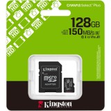 Card de Memorie Kingston Canvas Select Plus Gen3 microSDXC, 128GB, Viteza 150MB/s Read, UHS-I U1, V10, A1 + Adaptor SD