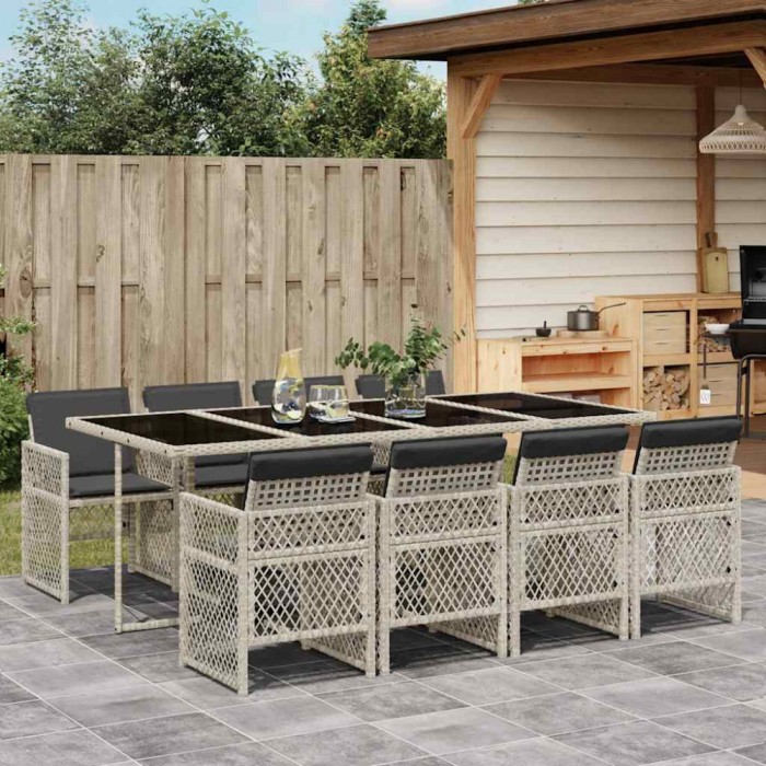 vidaXL Set mobilier grădină cu perne, 9 piese, gri deschis, poliratan 3210743
