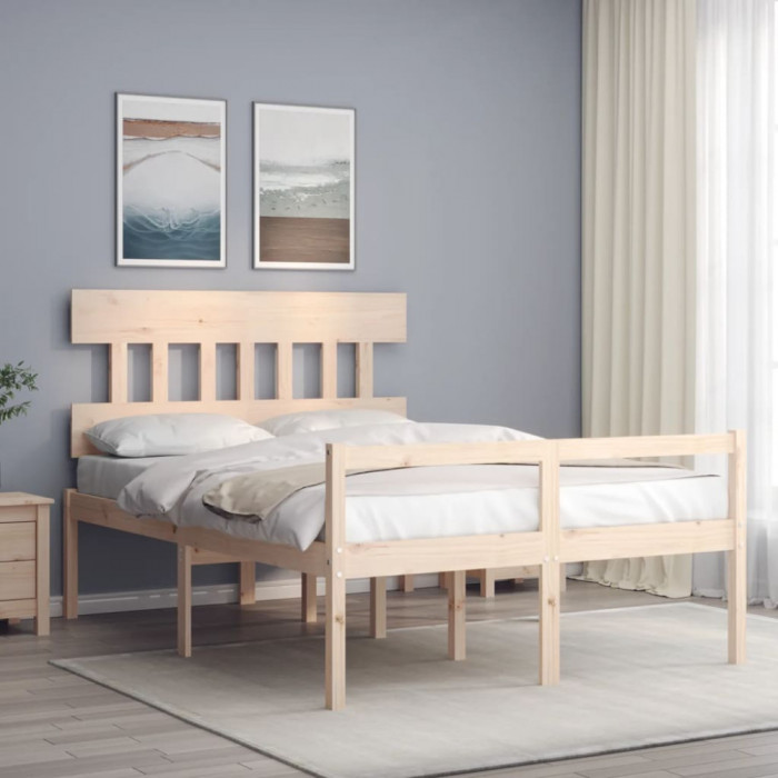 vidaXL Cadru de pat senior cu tăblie dublu mic, lemn masiv