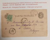 Romania 1887 - Carte postala circulata PLOIESTI-ANVERS
