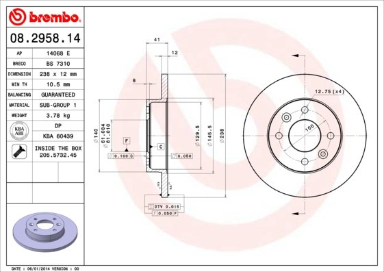 BREMBO 08.2958.14 PRIME LINE Disc frana