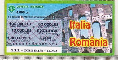 bnk div Bilet Loteria Nationala 4000 lei - Italia Romania foto