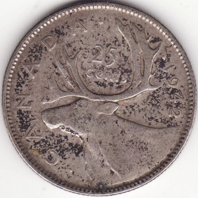 Moneda Argint Canada - 25 Cents 1942 foto