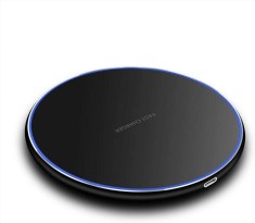 Incarcator Wireless Fast Charge Ultra Slim cu Lumina LED si Finisaje Premium cu Compatibilitate Universala Android IOS, CBD CORAL BEST DEALS Negru 1.5