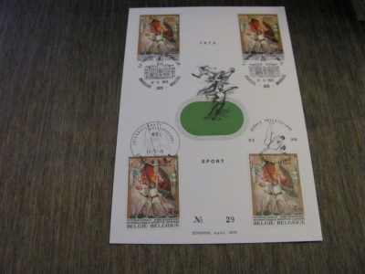 4 Timbre Obliterate 4.50Fr, Ștampile Speciale Bruxelles ,Carton Filatelic Belgia 1973 Ediție Limitată Colecție Sportivă foto