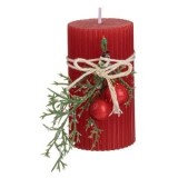 Lumanare decorativa Craciun rosie dungi buchet, 4 ore ardere, Ceara