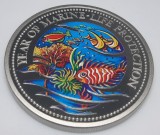 404. Moneda Palau 1 dollar 1992 (Year of Marine~Life Protection) - colorata, Australia si Oceania