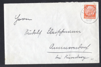 Germany REICH 1933 Postal History Rare Cover Mitwitz D.657 foto