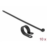 Set 10 bride L 300 x W 7.2 mm + 10 cleme montare 25.4 mm Negru, Delock 18876