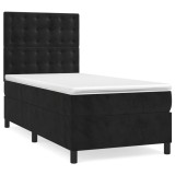 Cumpara ieftin Pat box spring cu saltea, negru, 90x200 cm, catifea