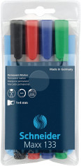 Permanent Marker Schneider Maxx 133, Varf Tesit 1+4mm, 4 Culori/set - (n, R, A, V) foto