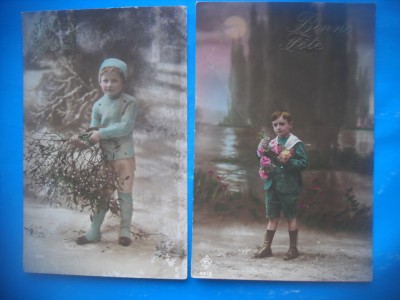 HOPCT 1784 COPII--ROMANTICA-FRANTA-LOT 2 CARTI POSTALE VECHI-CIRCULATE foto