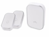 Sonerie fara fir 2 transmitatoare - comutator cu baterie 12V (2 butoane) si 1 receptor alb ( 1 sonerie) la priza , IP44, Omu System