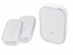 Sonerie fara fir 2 transmitatoare - comutator cu baterie 12V (2 butoane) si 1 receptor alb ( 1 sonerie) la priza , IP44