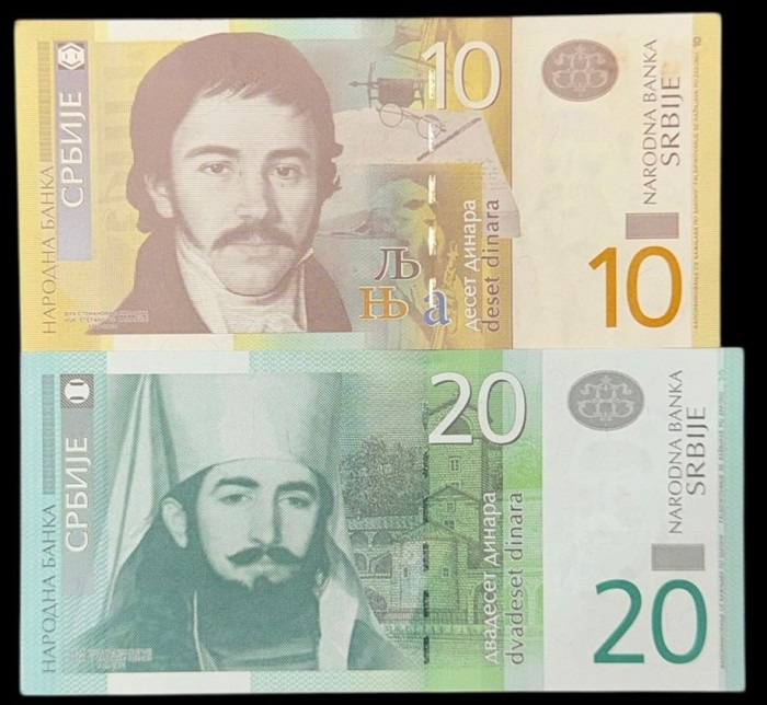 SERBIA SET / LOT 10 DINARI 2013 - P-54a + 20 DINARI 2011 - P-55a , UNC , necirculate