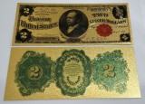 S.U.A. 2 DOLARI 1891 SILVER CERTIFICATE - (REPLICA/REPRODUCERE/SUVENIR/DECORATIVA) POLIMER (PLASTIC) PLACATA CU AUR DE 24K.