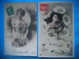 HOPCT 1712 FEMEI..FEMEI-TCV-ROMANTICA-FRANTA-LOT 2 CARTI POSTALE VECHI-CIRCULATE, Circulata, Printata