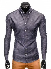 Camasa pentru barbati, gri-inchis, cu model, slim fit, casual, cu guler - k407 foto