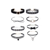 Set 8 Coliere Choker Negre Elegante Ajustabile - Coliere Fashion Dama, Textil, Fara Pietre