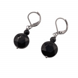 Cercei cu agatatoare obsidian auriu banut fatetat de 12mm si sfera de 4mm, Stonemania Bijou