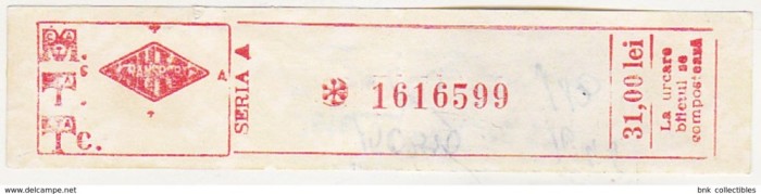 bnk div CTA Autotransport - bilet de calatorie - 31 lei - 1990