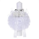 Lumanare botez 2 ursuleti, decor alb diafan, Denikos&reg; 47