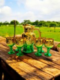 Set carafă cu pahare verzi model trandafir